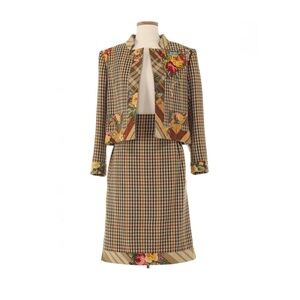 Vintage Christian Lacroix Paris Embroidered Floral Wool Jacket &amp; Skirt Set F